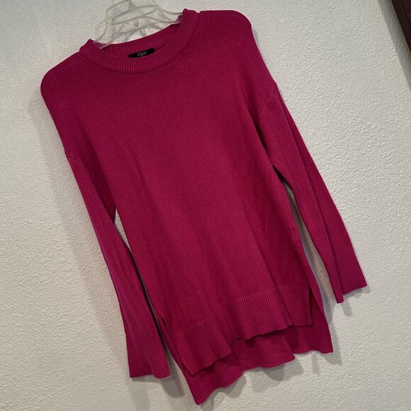 Tahari Pullover Sweater Fuchsia Pink HiLo Hem Long Sleeves Size Petite Small S/P - Picture 7 of 8
